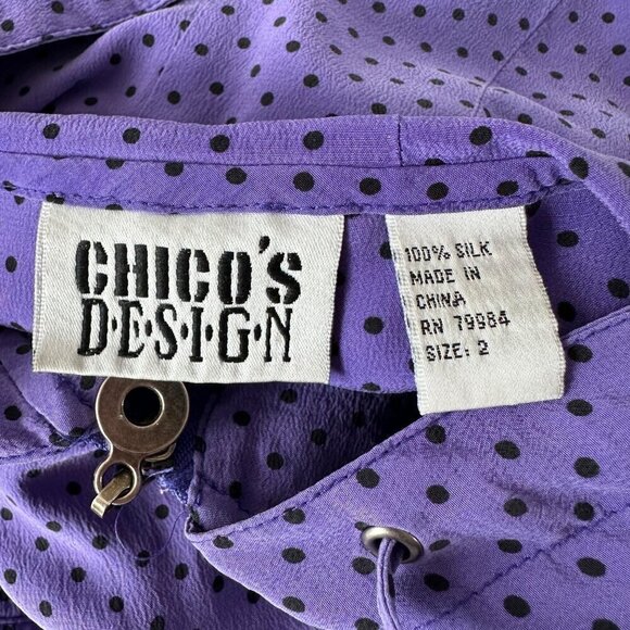 Chicos Design Silk Purple Polka Dot Zip Up Hooded Lightweight Jacket Size L (2) - Picture 3 of 14
